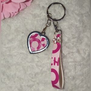 Coach Pink Signature Heart Keychain/ Photo Frame Bag Charm Upcycled With Strap